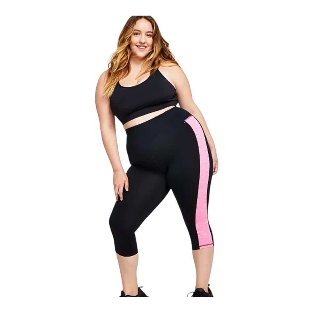 New ID Ideology Plus Size Colorblocked Capri Leggings Black 3X